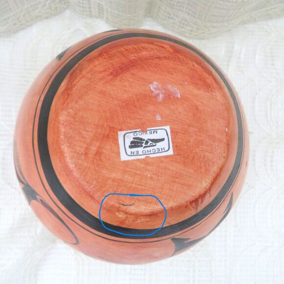 Vintage Orange Handpainted Mexican Pottery with Handpainted Hopi Style Design - Picture 10 of 10